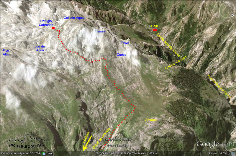 Plano del recorrido de Amuesa a Refugio Cabrones