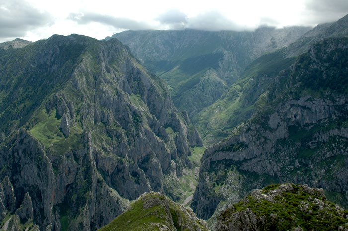 La Canal del Tejo por donde discurre el camino de Poncebos a Bulnes desde la majada de Ondón