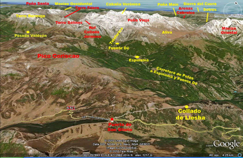 Mapa foto panorámica desde el Collado de Llesba, Cantabria, España