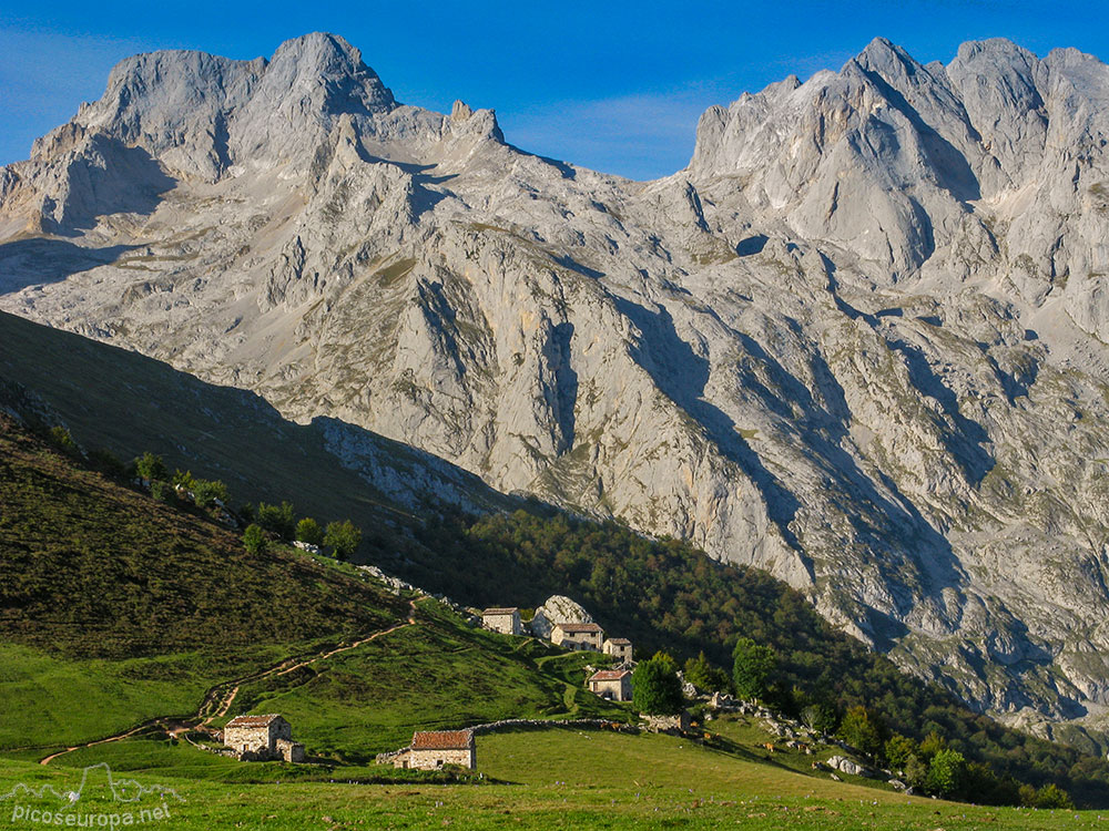 Foto: Vista del Collado de Pandebano con la majada de la Terenosa y al fondo la Torre de la Pardida, el Neverón de Urriello, el collado que es la Horcada Arenera y a su derecha los Picos Albos