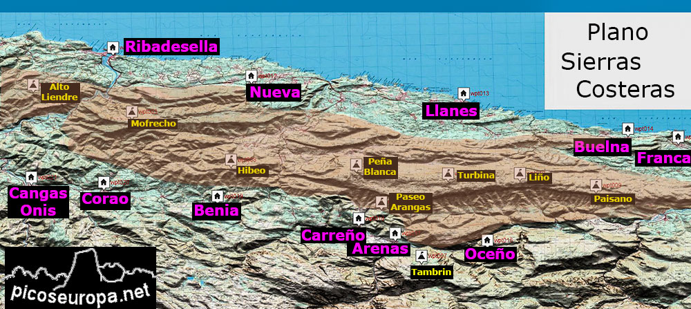 Ubicación de las rutas propuestas dentro de las Sierras Costeras